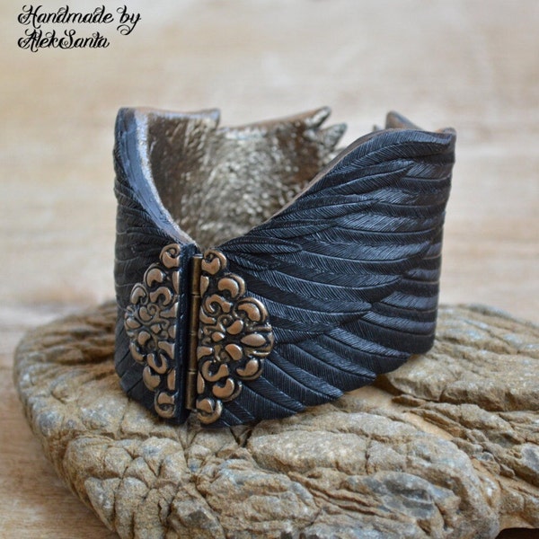 Black bracelet Gothic jewelry Wing bracelet Gothic bracelet Halloween costume Wing jewelry Raven jewelry Raven bracelet Feather jewelry