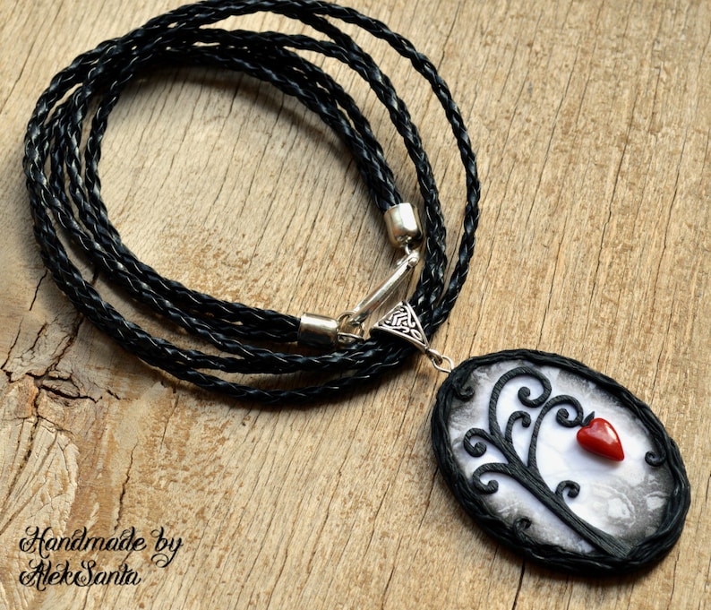 Mothers day gift for mom Black and white necklace Tree necklace Tree jewelry Fantasy necklace Unusual necklace Unusual jewelry Polymer clay image 4