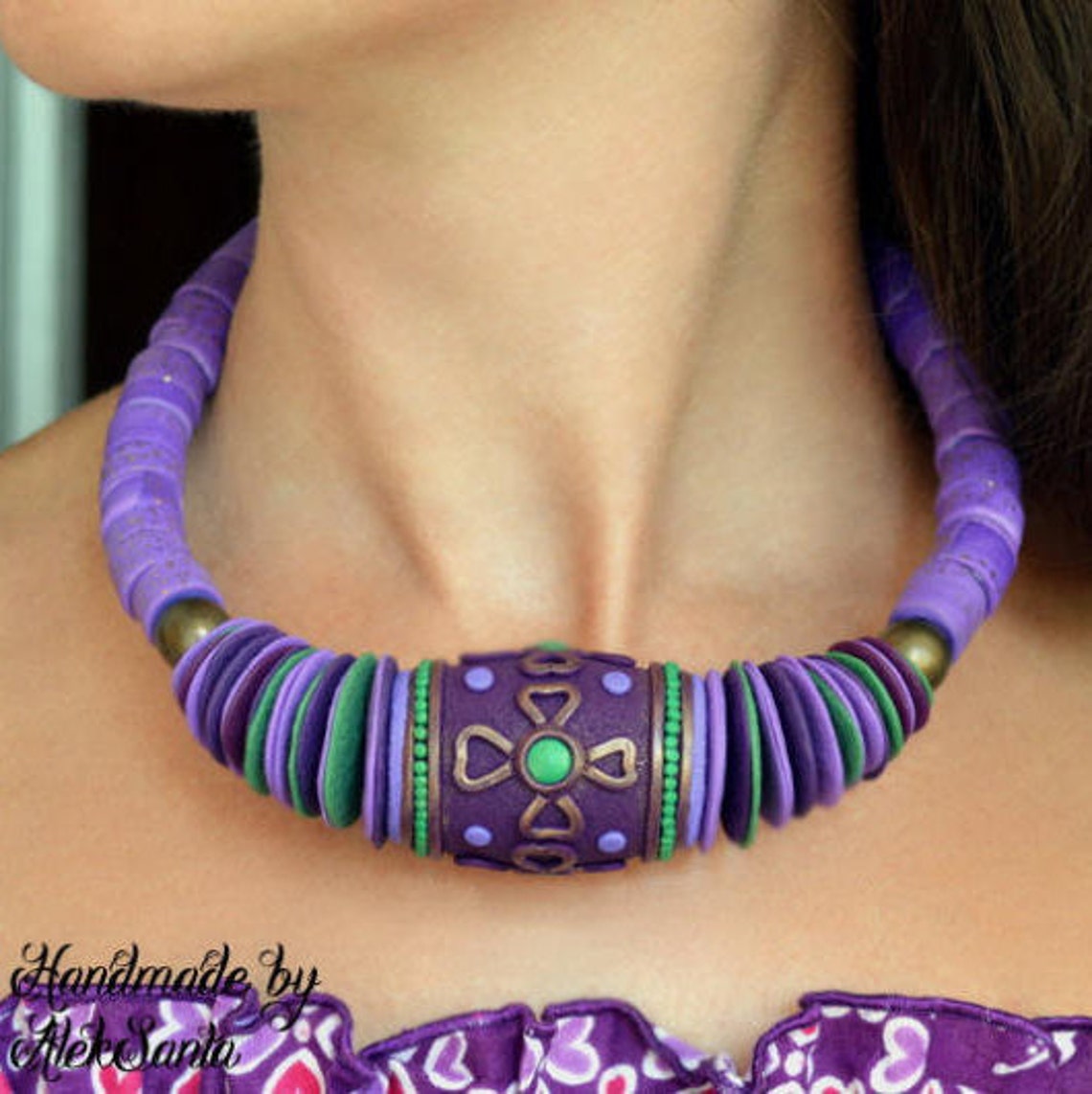 Purple Necklace Beaded Necklace Fancy Jewelry Big Necklace Etsy