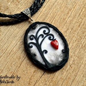 Mothers day gift for mom Black and white necklace Tree necklace Tree jewelry Fantasy necklace Unusual necklace Unusual jewelry Polymer clay image 2