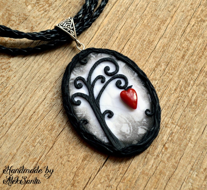 Mothers day gift for mom Black and white necklace Tree necklace Tree jewelry Fantasy necklace Unusual necklace Unusual jewelry Polymer clay image 2