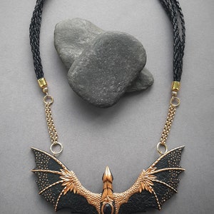 Black dragon necklace with opal image 2