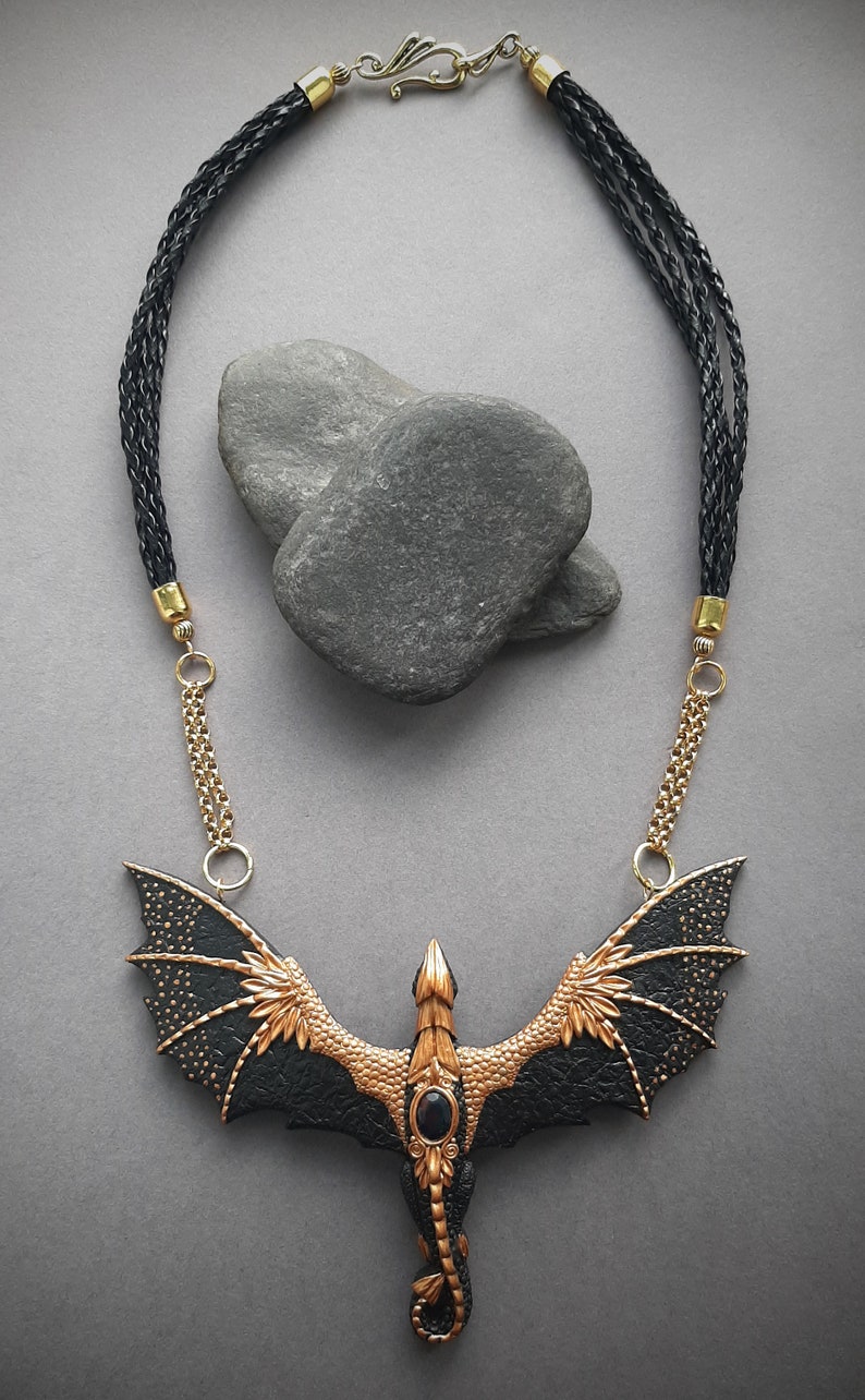 Black dragon necklace with opal image 2