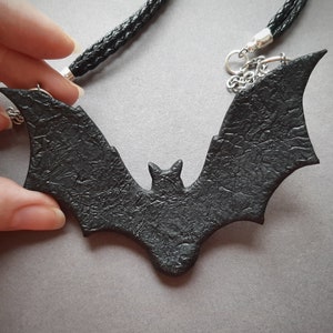 Bat necklace with crescent moon and ruby Halloween black Gothic flying bat jewelry Statement necklace for women image 6