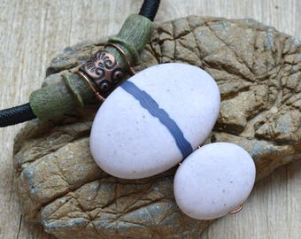 Stone pendant necklace Polymer clay jewelry for women Beige minimalist pebble necklace Inspiration statement jewelry Gift for her