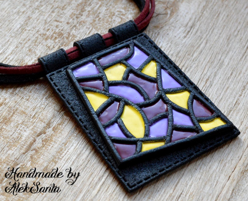 Modern jewelry Design necklace Contemporary jewelry Fashion jewelry Large pendant necklace Polymer clay jewelry for women Abstract necklace image 3