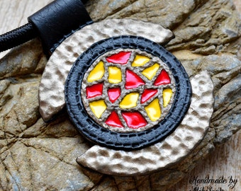 Mosaic pendant Mosaic necklace Polymer clay jewelry for women Red necklace Yellow necklace Black necklace Stylish pendant Stylish necklace