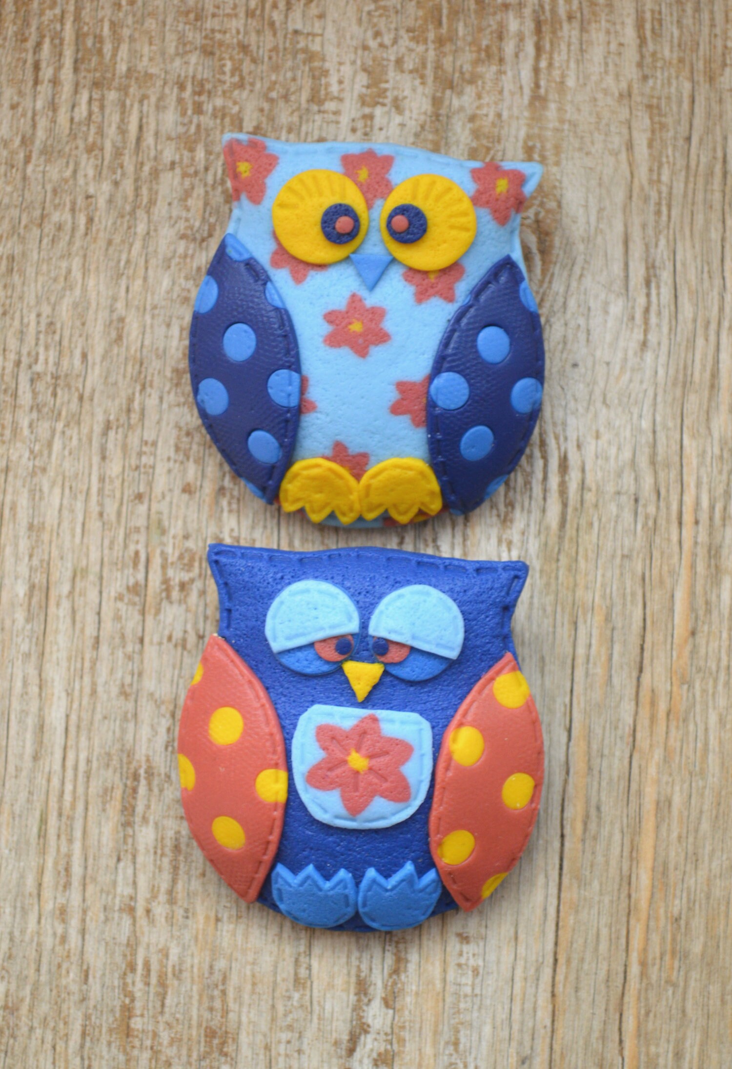 Two Cute Blue Owls Brooches Pair Bird Pin Large Funny Brooch Etsy