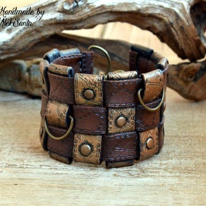 Boho cuff bracelet Brown bracelet Unique bracelet Unusual bracelet Chunky bracelet Fall jewelry Wide bracelet Polymer clay jewelry