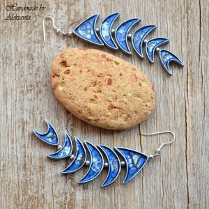 Dark blue and silver fish earrings Celestial Statement jewelry for women Nautical earrings Polymer clay jewelry gift Zodiac jewelry Pisces image 3