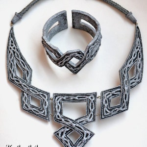 Statement Celtic Jewelry Set: Elven Necklace and Bangle Bracelet - Fairytale Gift