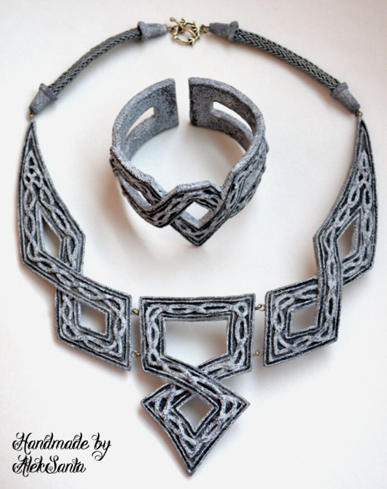 Statement Celtic Jewelry Set: Elven Necklace and Bangle Bracelet - Fairytale Gift
