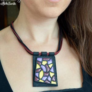 Modern jewelry Design necklace Contemporary jewelry Fashion jewelry Large pendant necklace Polymer clay jewelry for women Abstract necklace image 5