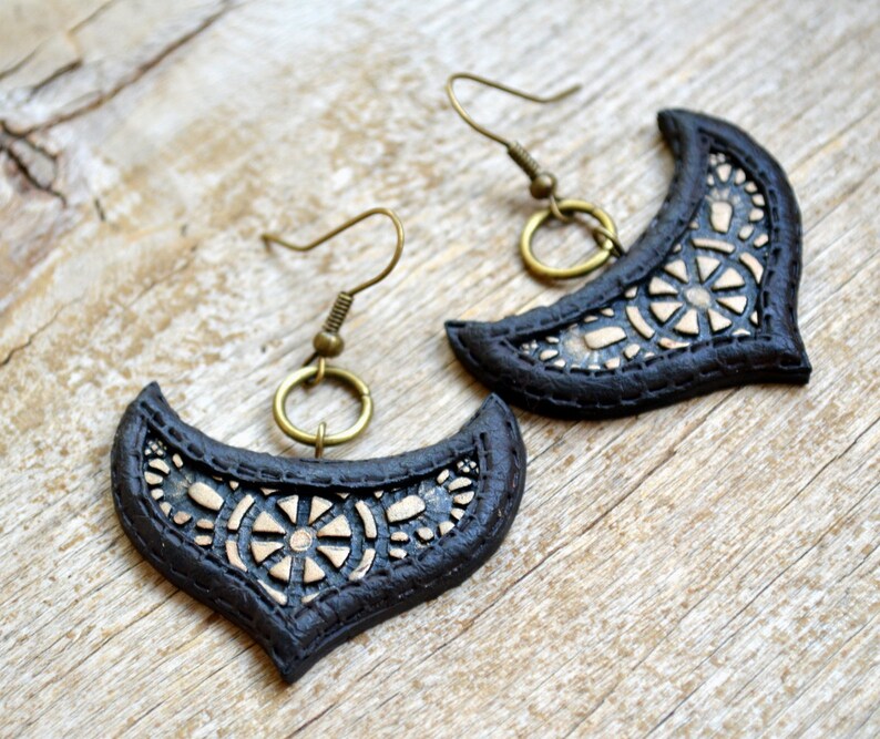 Black earrings Dangle earrings Unique earrings Unusual earrings Statement earrings Coworker gift Fashion earrings Polymer clay jewelry image 2