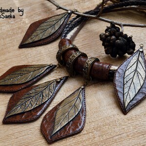 Statement jewelry set Necklace and earings Polymer clay jewelry for women Brown jewelry Earth tone Autumn leaves Autumn jewelry Fall leaves image 10