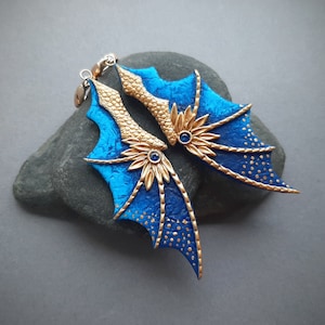 Blue dragon wings earrings