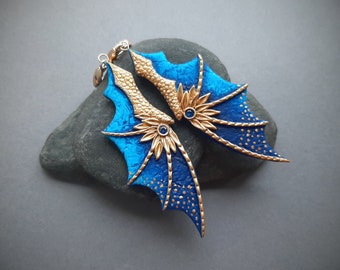 Blue dragon wing earrings