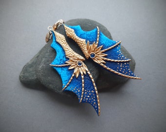 Blue dragon wings earrings