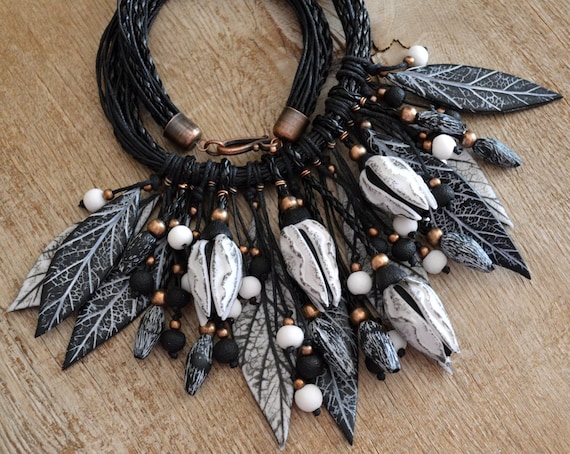 Statement Necklace Boho Wedding Jewelry Black and White Jewelry Chunky Necklace Polymer Clay Jewelry for Women Gift for Her Fashion Necklace Etsy Ireland