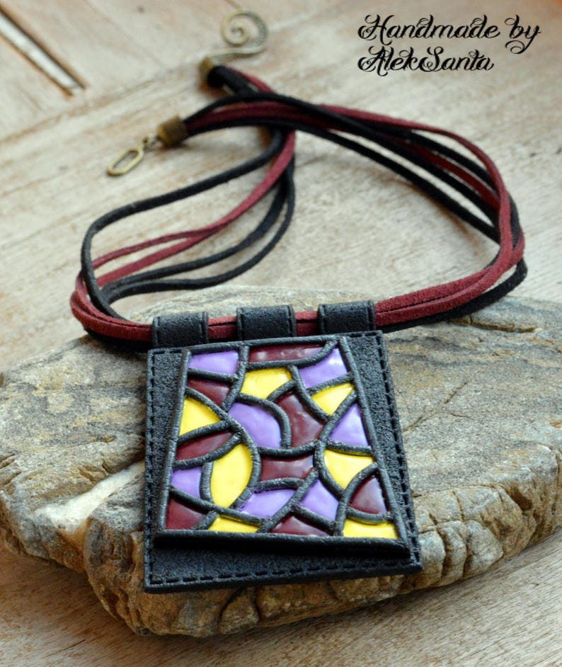 Modern jewelry Design necklace Contemporary jewelry Fashion jewelry Large pendant necklace Polymer clay jewelry for women Abstract necklace image 1