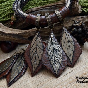 Statement jewelry set Necklace and earings Polymer clay jewelry for women Brown jewelry Earth tone Autumn leaves Autumn jewelry Fall leaves image 2