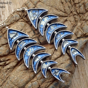 Dark blue and silver fish earrings Celestial Statement jewelry for women Nautical earrings Polymer clay jewelry gift Zodiac jewelry Pisces image 4