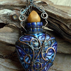 Blue necklace Large pendant Chain necklace Exclusive jewelry Fairytale Gift Inspiration jewelry Aromatherapy pendant Fantasy necklace image 3