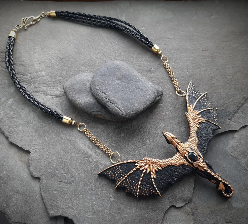 Black dragon necklace with opal image 8