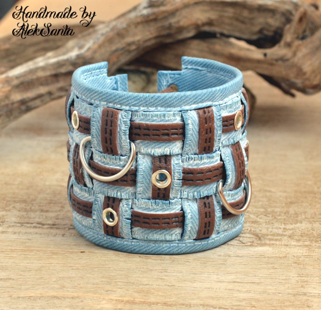 Boho bracelet Cuff bracelet denim bracelet Hippie bracelet Etsy