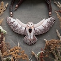 Large Flying Barn Owl Necklace - Bird Lover Gift Botanical Wings Nature Totem Spiritual Animal