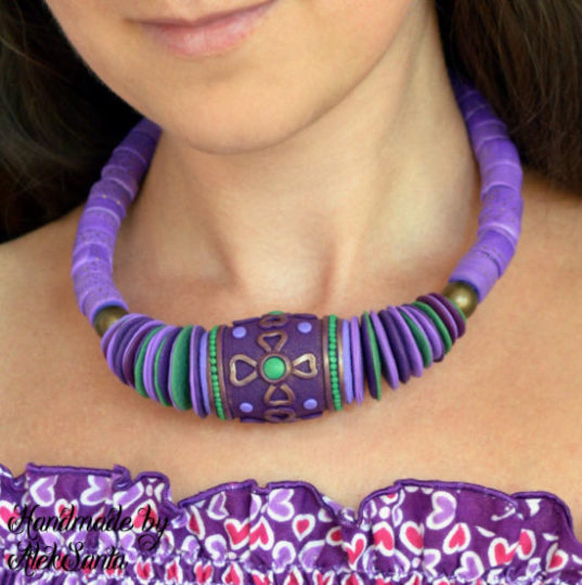 Purple Necklace Beaded Necklace Fancy Jewelry Big Necklace Etsy