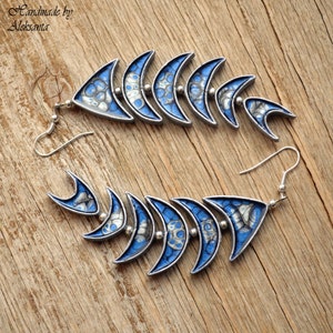 Dark blue and silver fish earrings Celestial Statement jewelry for women Nautical earrings Polymer clay jewelry gift Zodiac jewelry Pisces image 5