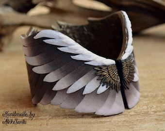 Wing bracelet Feather jewelry Wing bangle Wing jewelry Feather bracelet Wing cuff Polymer clay jewelry for women Brown bracelet Eagle wing