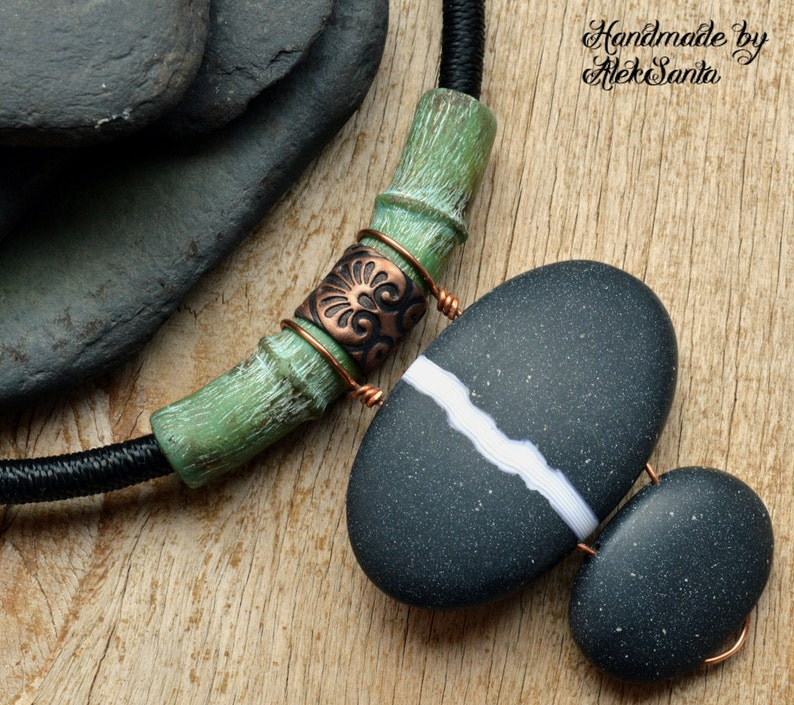 Stone Pendant Necklace Polymer Clay Pendant Necklace Etsy
