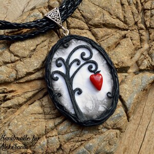 Mothers day gift for mom Black and white necklace Tree necklace Tree jewelry Fantasy necklace Unusual necklace Unusual jewelry Polymer clay image 3