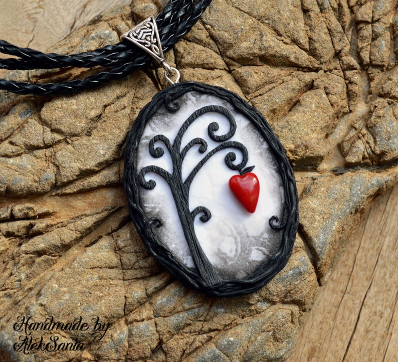 Mothers day gift for mom Black and white necklace Tree necklace Tree jewelry Fantasy necklace Unusual necklace Unusual jewelry Polymer clay image 3