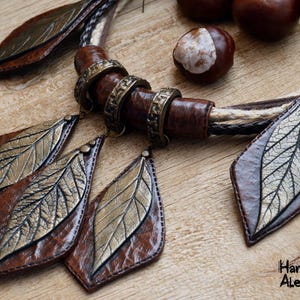 Statement jewelry set Necklace and earings Polymer clay jewelry for women Brown jewelry Earth tone Autumn leaves Autumn jewelry Fall leaves image 6