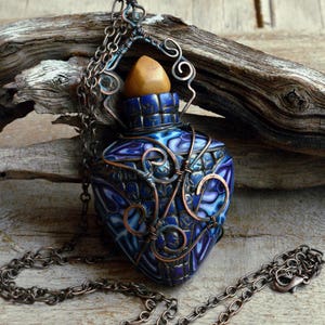 Blue necklace Large pendant Chain necklace Exclusive jewelry Fairytale Gift Inspiration jewelry Aromatherapy pendant Fantasy necklace image 1