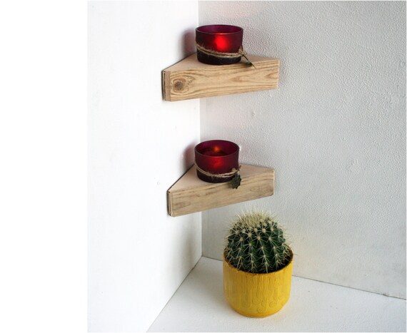 Set Of 2 Small Corner Shelves 4in 10cm Depth Rustic Etsy