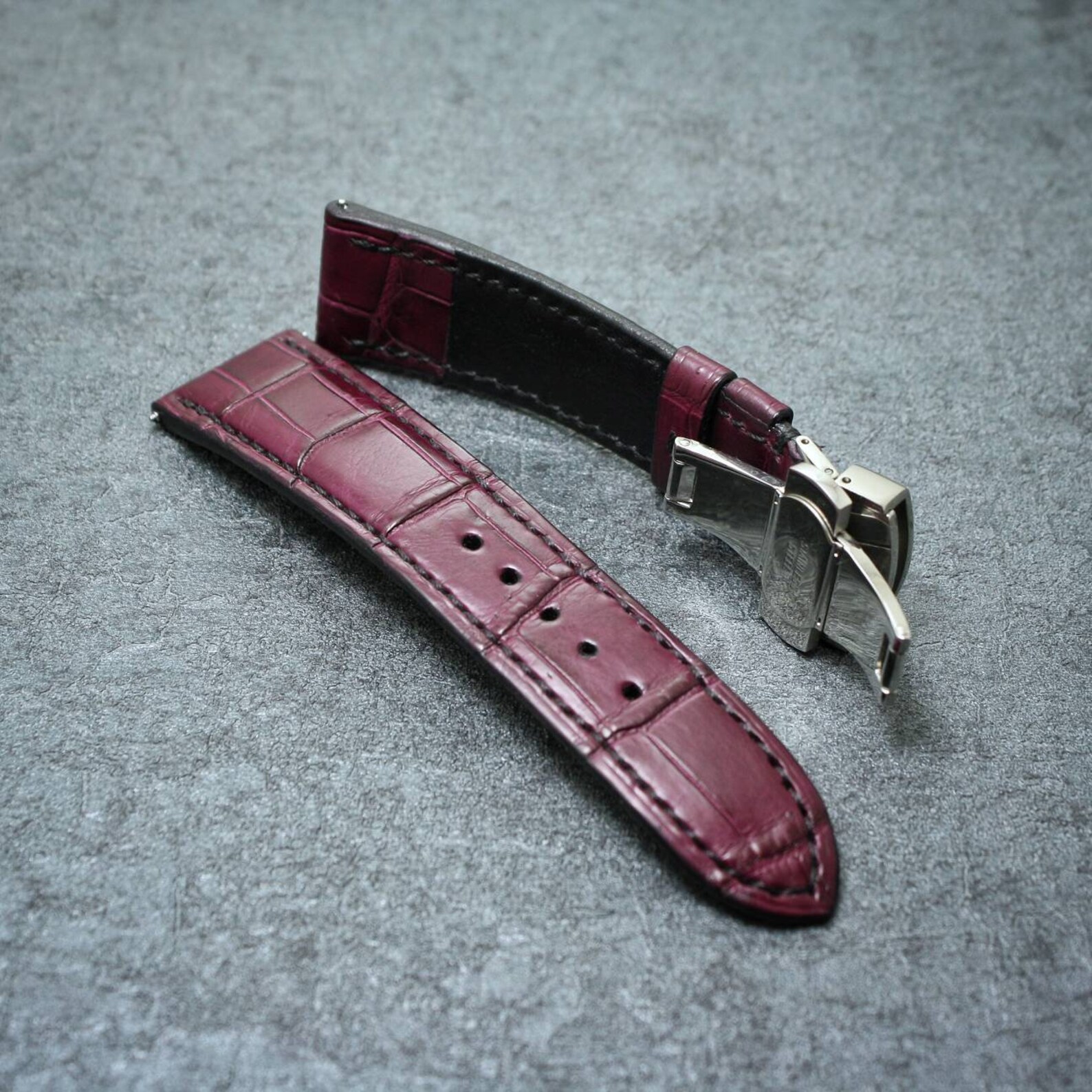 Alligator leather watch strap Exotic leather burgundy watch Etsy