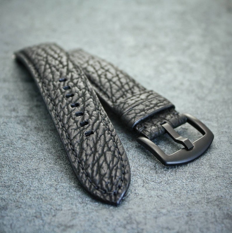 Shark leather watch strap. Black leather watch band. Vintage Etsy