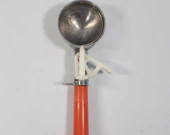 Vintage Ice Cream Scoop Bonny Prod Co NY ORANGE Plastic Handle Metal Scoop