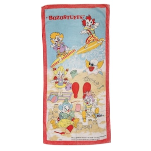 Vintage BOZOSTUFFS Bozo The Clown Bath or Beach Towel 1987 Larry Harmon Productions