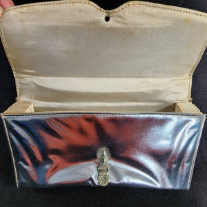 Vintage Silver Lamé Clutch Purse with Marcasite Clasp / Accordian / Evening Bag / 1950s image 4