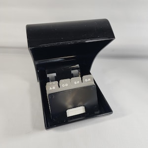 Vtg ROLODEX BC-102 Black Plastic Business Card File Organizer w Lid & Dividers