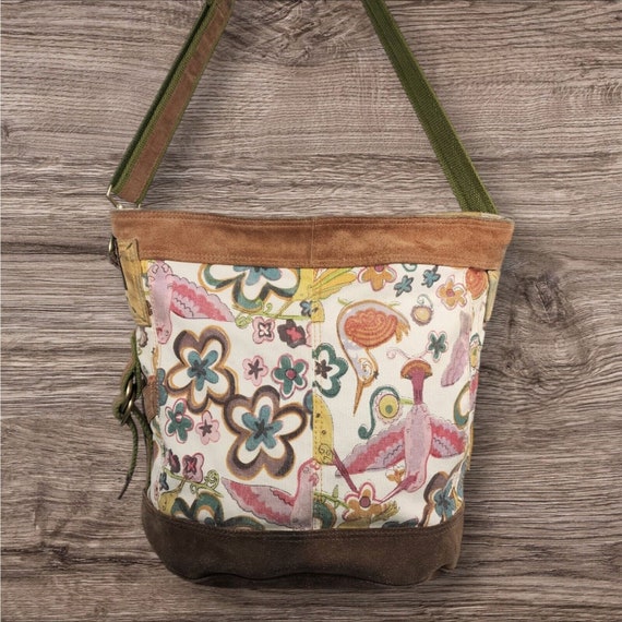 Lucky Brand Bucket Shoulder Bag Crossbody Canvas Suede Hummingbirds Floral Boho XL Etsy