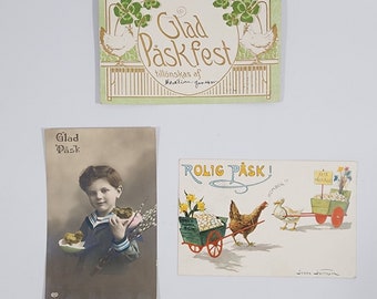 Antique Swedish EASTER Postcards Glad Rolig Pask Posted Lot of 3 Early 1900s