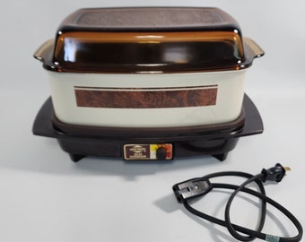 Vintage West Bend 4 Quart Slow Cooker Rectangular Smoke Glass Lid Tested / Works