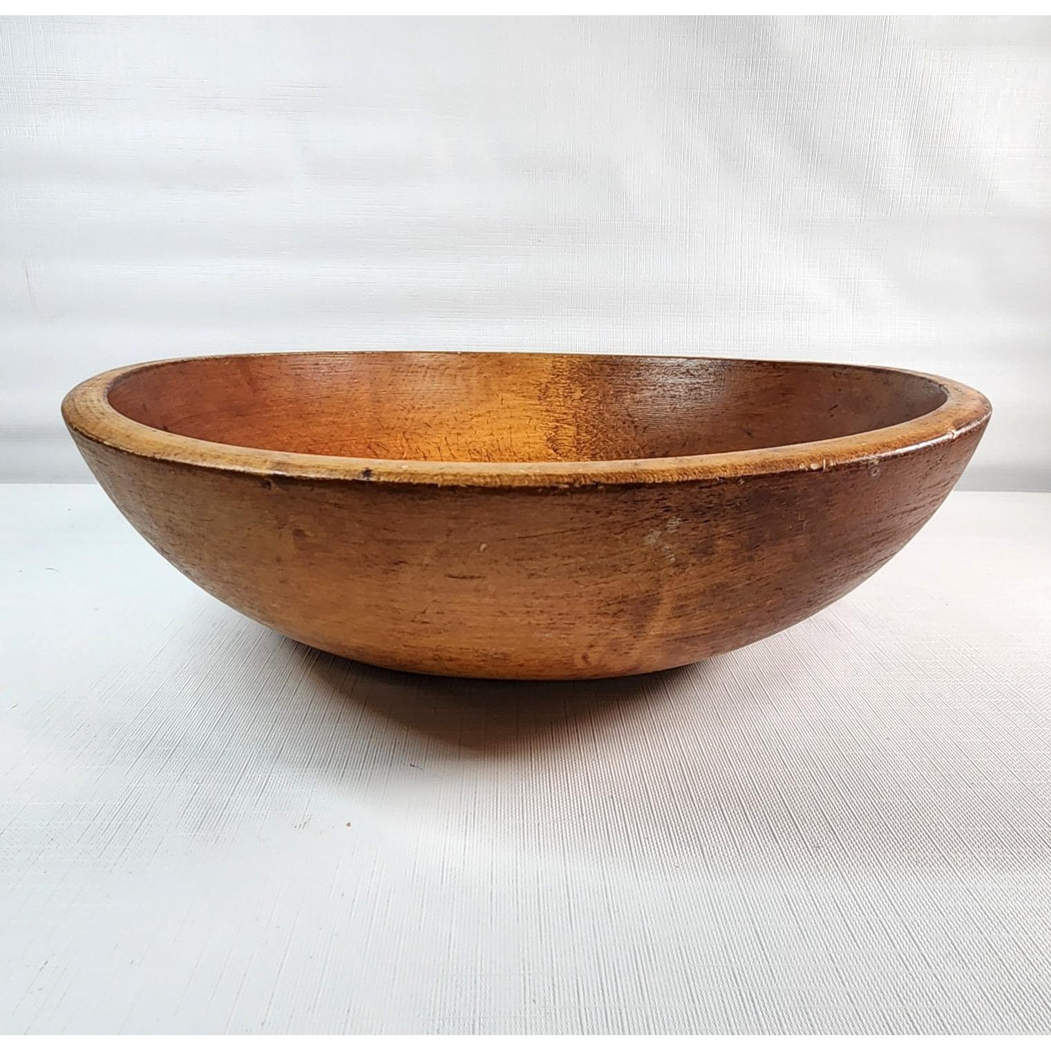 Vintage Large Heavy Wooden Dough Bowl Primitive Aged Rustic Farmhouse