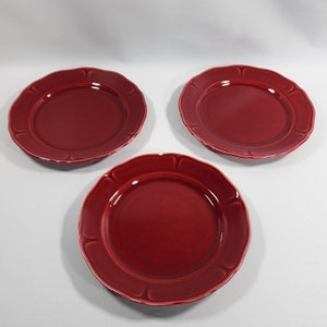 Vtg Mount Clemens Pottery 1930s RED Petal Ware 7 1/4&quot; Lunch PLATES Set of 3